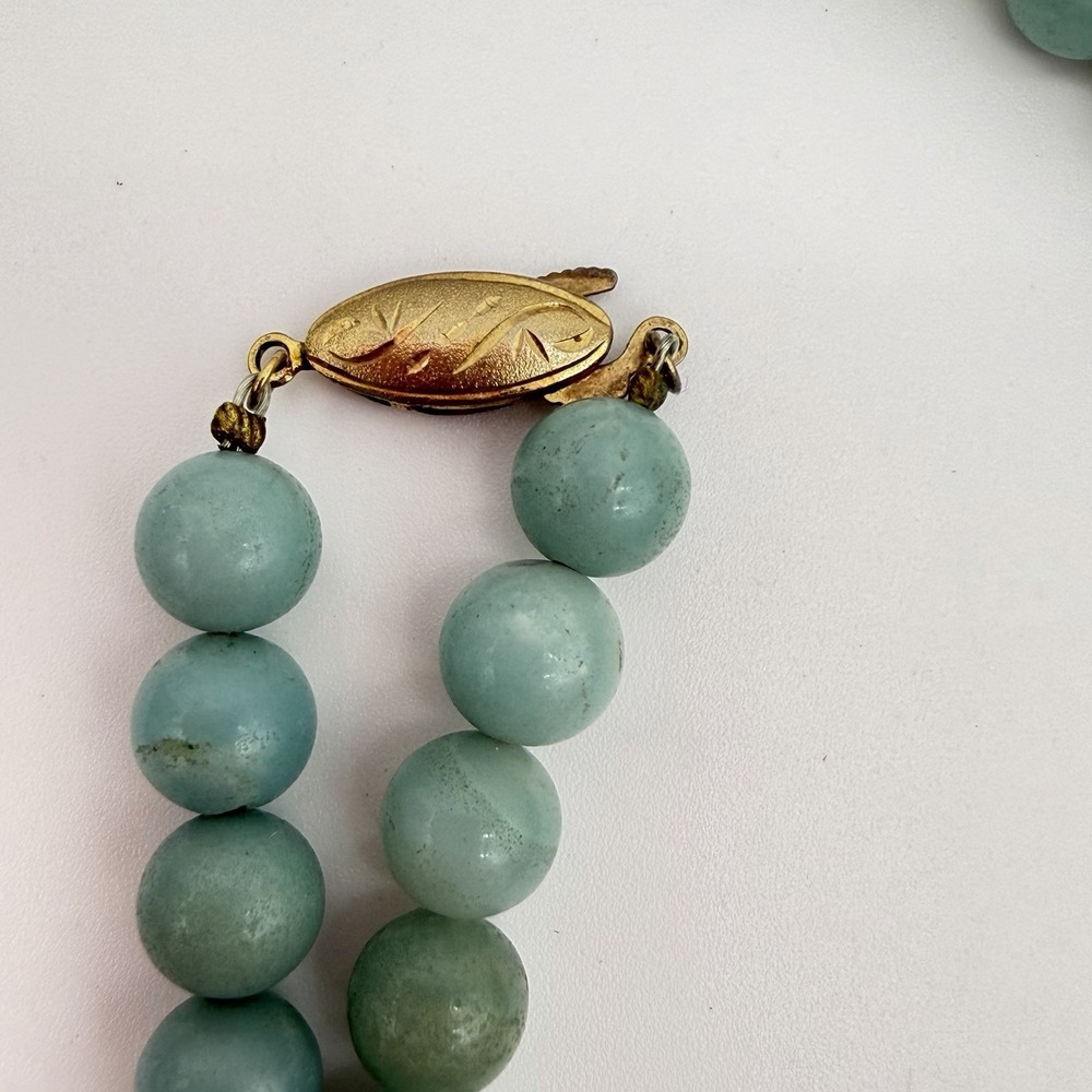 VTG Green Blue Stone Necklace natural round‎ beads Sterling Silver Clasp